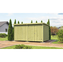 Holzgartenhaus mit Schiebetüren im Garten