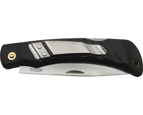 Taschenmesser mit schwarzem Griff und silberfarbener Klinge