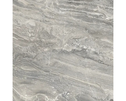 Graue Steinzeugfliese mit Marmoroptik.