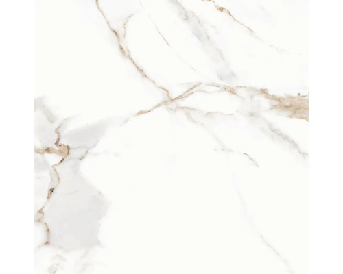 Weiße Fliese mit Marmoroptik und goldenen Akzenten