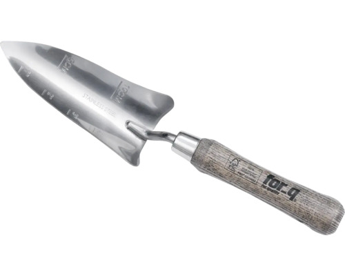 Edelstahl-Pflanzkelle mit Holzgriff und Tiefenskala