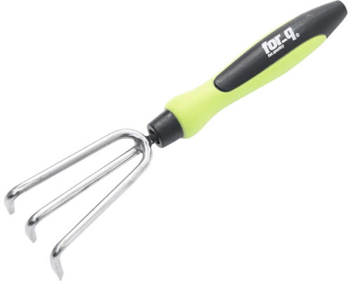 Handgrubber mit drei Zinken und for-q Logo