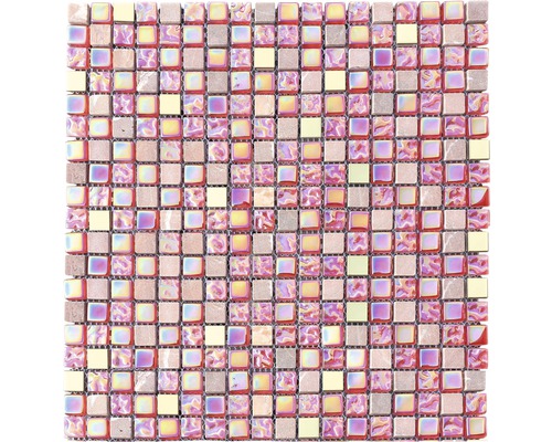 Glasmosaik Quadrat 30,5x32,2 cm rot rosa gold mix Mosaikfliese mit quadratischen, schimmernden Steinen