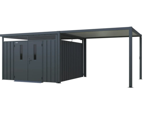 Metall Gerätehaus mit Doppeltür und Überdachung