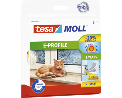 Tesa Moll E-Profil Dichtung für Fenster und Türen, 6 Meter