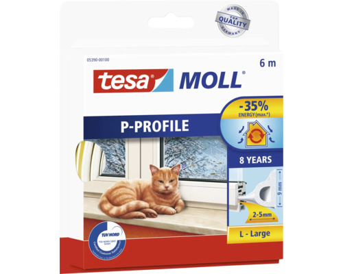 Tesa Moll P-Profil Dichtung, 6 Meter, zur Fensterabdichtung