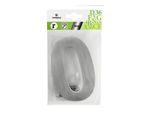 Hausnummer Null aus Edelstahl in Verpackung