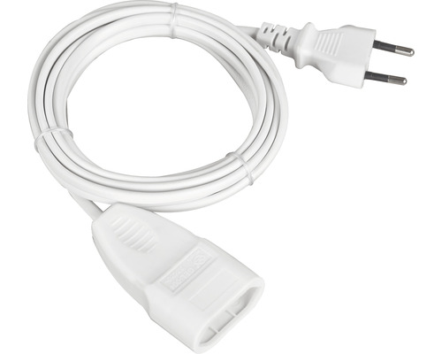 Verlängerungskabel 2 x 0,75 mm² H03VVH2-F 2 m weiß Verlängerungskabel mit Schutzkontaktstecker und -kupplung