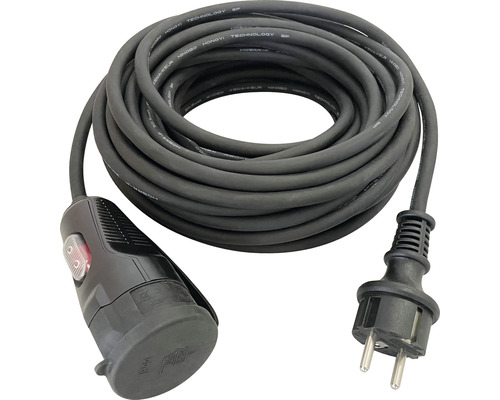 Verlängerungskabel 3 x 1,5 mm² H05RR-F 15 m schwarz Verlängerungskabel mit Schalter und Schutzkontaktstecker