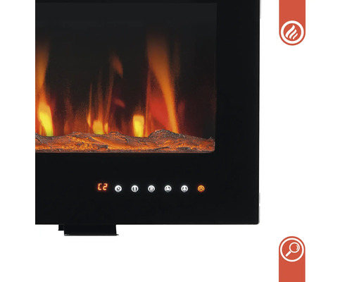 Elektrischer Kamin mit Bedienelementen und Flammeneffekt