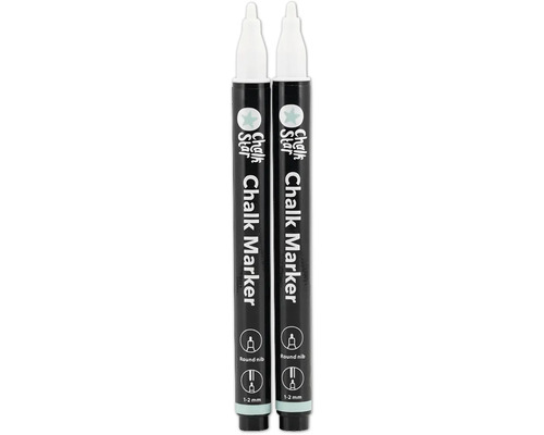 Zwei Kreidemarker mit runder Spitze, Strichstärke 1-2 mm
