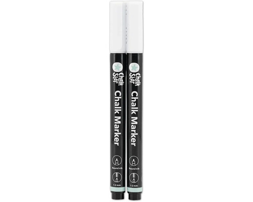Zwei Kreidemarker mit runder Spitze, Strichstärke 1 bis 2 mm