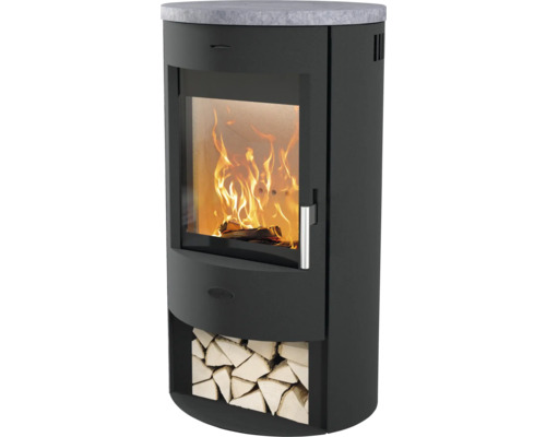 Kaminofen mit Holz und Glasfenster