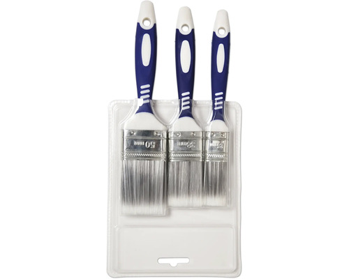 Set mit drei Lackierpinseln in Kunststoffverpackung mit den Größen 25 mm, 38 mm und 50 mm