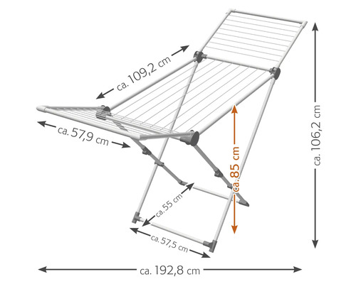 Wäscheständer mit Größenangaben