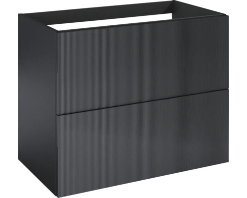Waschbeckenunterschrank Jungborn NONUS 80x63,5x453 cm ohne Waschbecken schwarz matt Waschbeckenunterschrank mit zwei Schubladen im gerippten Design für das Badezimmer