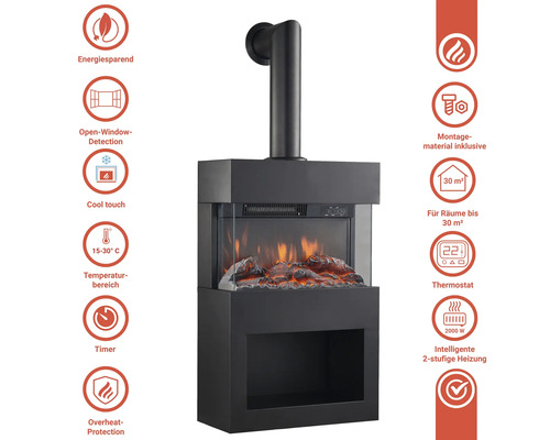 Elektrokamin mit Heizfunktion, Thermostat und Überhitzungsschutz