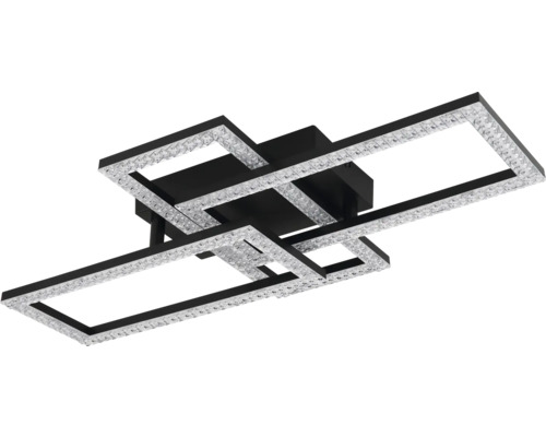 Schwarze Deckenleuchte mit rechteckigen Kristallrahmen