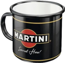 Schwarze Emaille Tasse mit Martini Logo