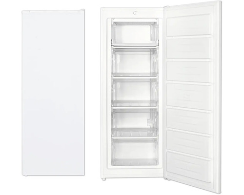 Gefrierschrank PKM GS168-M BxHxT 54,4x142,6x57,1 cm GEFRIERTEIL 168 l weiß Freistehender Gefrierschrank mit offener Tür und mehreren Gefrierfächern