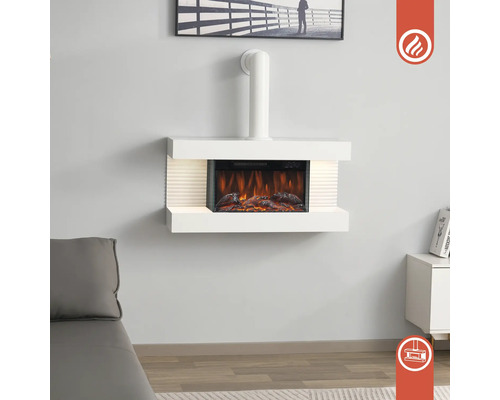 Dekorativer elektrischer Wandkamin mit Flammeneffekt und Heizfunktion