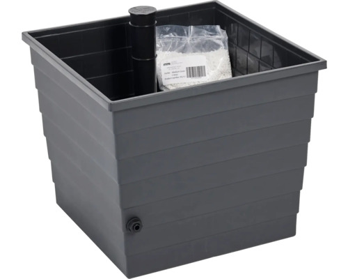WaterUps Pflanzkübel BERA mit Wassertank, Wassersparsystem 20 l 48 x 48 x 43 cm schwarz Grauer Pflanzkasten mit Bewässerungssystem und Perlit