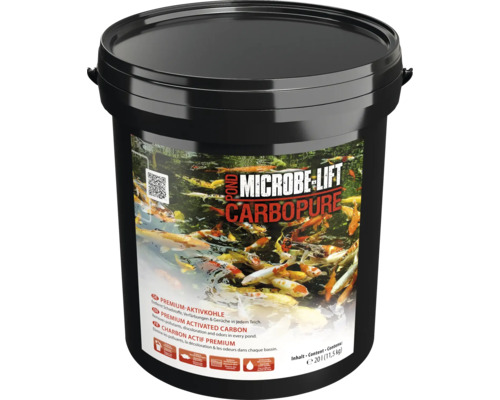 Microbe Lift Carbopure Aktivkohle in einem schwarzen Eimer zur Teichreinigung
