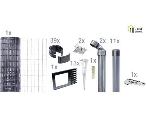 Zaunkomplett-Set ALBERTS Fix-Clip Pro® für Einschlaghülse 25 m x 153 cm anthrazit