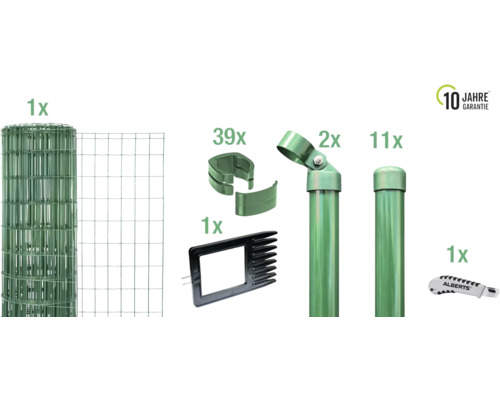 Zaunkomplett-Set ALBERTS Fix-Clip Pro®, zum Einbetonieren, 25 x 1,02 m grün