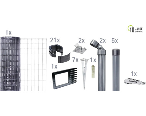 Zaunsystem ALBERTS Fix-Clip Pro-Set mit Bodenhülsen 10 m x 102 cm anthrazit