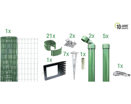 Zaunkomplett-Set ALBERTS Fix-Clip Pro-Set mit Bodenhülsen 10 x 1,22 m grün