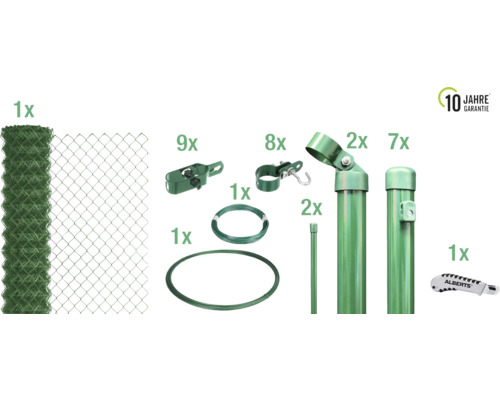 4-Eckgeflecht Set ALBERTS Maschenweite 60x60 mm 15x2,5 m grün zum Einbetonieren