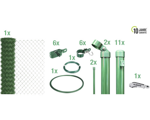 4-Eckgeflecht Set ALBERTS Maschenweite 60 mm zum Einbetonieren 25 x 1m grün