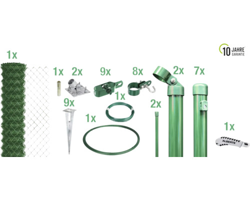 4-Eckgeflecht Set ALBERTS Maschenweite 60x60 mm mit Einschlaghülse 15x2,5 m grün