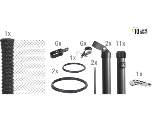 4-Eckgeflecht Set ALBERTS Maschenweite 60 mm zum Einbetonieren 25 x 0,8 m anthrazit