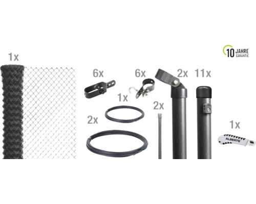 4-Eckgeflecht Set ALBERTS Maschenweite 60 mm zum Einbetonieren 25 x 1m anthrazit