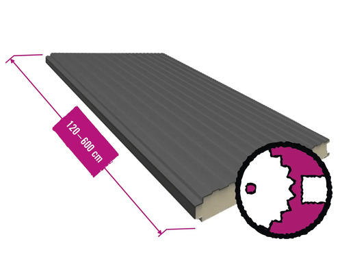 PRECIT Sandwichpaneel PIR RAL 7016 Anthrazitgrau Fix-Breite 1000 mm x Stärke 40 mm (Meterware ab 120 bis max. 600 cm) Sandwichplatte mit einer Länge von 120 bis 600 cm