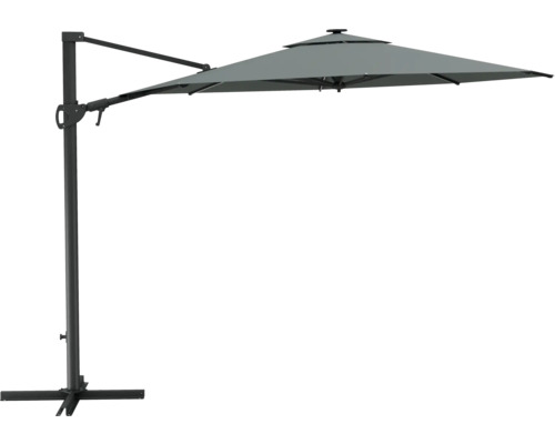 Ampelschirm LED 3 m grau Freiarm-Sonnenschirm mit Mast und Schirm