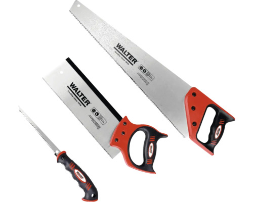 Drei Sägen der Marke Walter mit Handsäge, Fuchsschwanz und Lochsäge