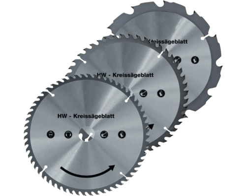 Drei Kreissägeblätter aus Hartmetall