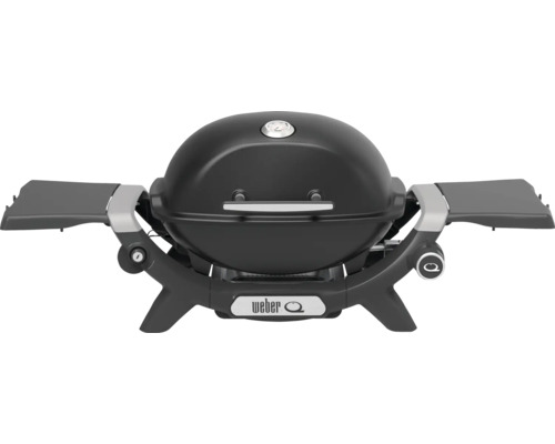 Weber Gasgrill Q1200N schwarz 1-Brenner 2,94 kW inkl. Deckelthermometer, Fettauffangschale, Seitentisch, Gusseisen emailliert