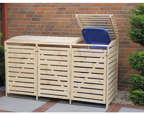 Mülltonnenbox aus Holz für drei Mülltonnen