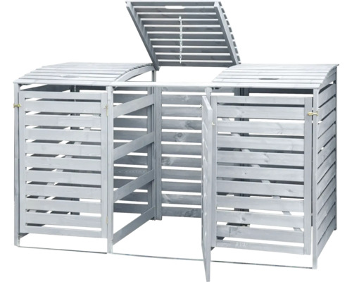 Mülltonnenbox aus Holz für drei Mülltonnen mit Deckel und Tür