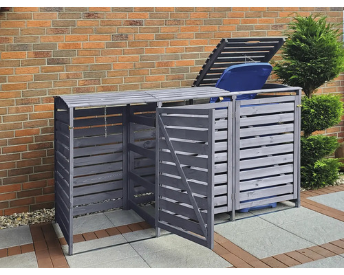 Mülltonnenbox aus Holz für drei Mülltonnen im Garten