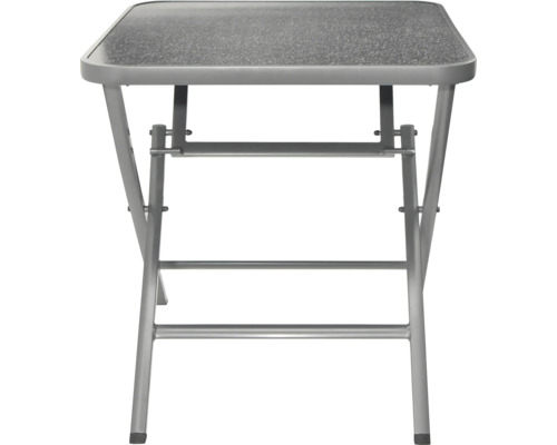 Gartentisch GARDEN PLACE Eve 70 x 70 x 74 cm grau mit wetterresistente Tischplatte aus PVC, stabiles pulverbeschichtetes Aluminiumgestell, klappbar, bis zu 2 Sitzplätze Klapptisch mit grauem Muster auf der Tischplatte