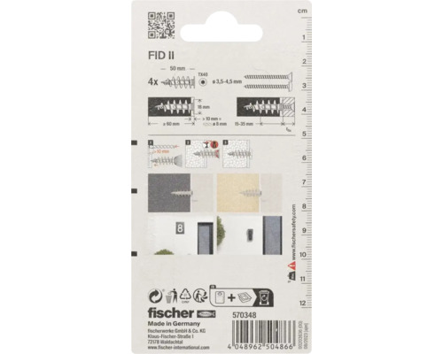 Fischer FID II Dübel Verpackung mit Montageanleitung und Schraubeninformationen