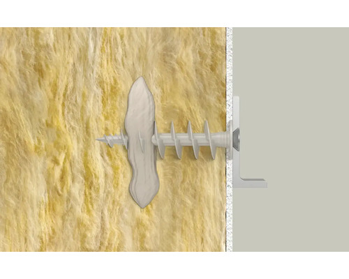 Befestigung einer Gipskartondübel in einer Wand mit Dämmwolle