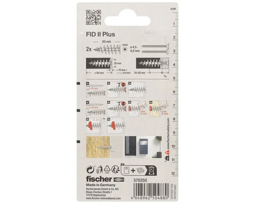 Fischer FID II Plus Dübel Verpackung mit Montageanleitung und technischen Daten