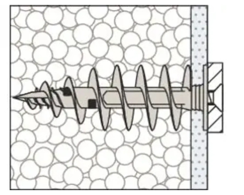 Illustration einer Hohlraumdübelbefestigung in einer Wand