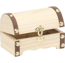 Geöffnete Holztruhe mit Verschluss